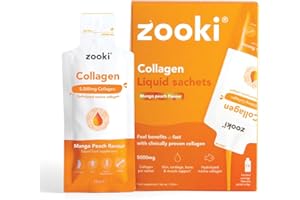 Zooki Marine Collagen Liquid Sachets 5,000mg – Great Taste, Sugar Free – High Strength Marine Collagen Supplements for Women & Men – Skin, Joints & Hair (Mango Peach Flavour, 14 Servings)