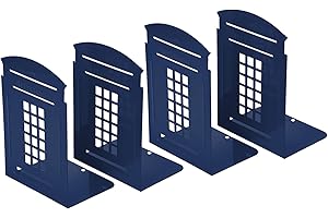 MerryNine 4 Pack Book Ends, Metal Bookends for Shelves, Telephone Booth Decorative Bookends, Non Skid Heavy Bookends, Book, Magazine or CD Organizers for Home and Office
