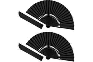 Qufiiry Folding Hand Fan, 2 Pcs Handheld Folding Fan, Black Folding Hand Fan for Women Men, Chinese Silk Fabric Handheld Fan for Dancing Cosplay Wedding Party Home Decorations Birthday Gifts