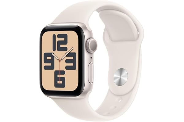 Apple Watch SE de 2.ª generación GPS Smartwatch con Caja de Aluminio en Blanco Estrella de 40 mm y Correa Deportiva Blanco Estrella - Talla S/M. Monitores de entreno y sueño y Resistencia al Agua