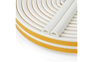 Flintronic Bande de Joint D-Profil, Joint d'Étanchéité Porte, Joint Fenetre Isolation avec Forte Adhérence, Isoler du Bruit, Anti-collision et Anti-intempéries, 9mm x 6mm (Blanc 12M)
