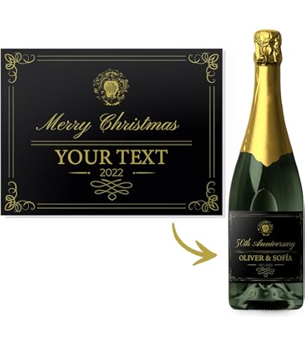 25 Etichette Personalizzate Per Bottiglie Di Vino O Birra | Adesivi Impermeabili Nero E Oro - Foto 7