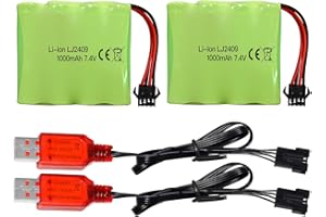 ZYGY 2PCS 7.4V 1000mAh La batería de Carga del Enchufe SM - 4P está Equipada con un Cable de Carga USB para DE36W DE65 No.1809 RC Toy Car Model Todoterreno/Drifting Racing