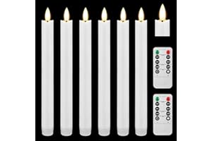 KUKIKUKI 6PCS bougie conique sans flamme avec télécommande 2PCS * 10 touches et minuterie, 25CM bougie LED de bougie de fenêtre sans goutte avec flamme clignotante 3D bougie blanc