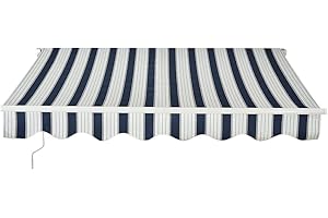 Panana Manual Awning Canopy Outdoor Patio Garden Sun Shade Shelter Top Fabric (3.5x2.5m, Blue-White)