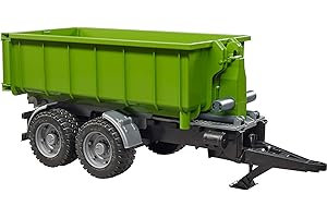 bruder 02035 - Rimorchio a gancio per trattori, con adattatore per l'aggancio, rimorchio ribaltabile, rimorchio da trasporto, cassone ribaltabile, azienda agricola, giocattolo