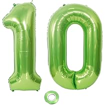 Maigendoo Grüner Riesen-Zahlenballon 40 Zoll – Mit Wirbel-Deko & Band, Für 10. Geburtstag Oder Jubiläum