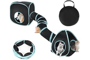 Mfsdai 3 in 1 Katzentunnel Outdoor,Interaktive Katze Spieltunnel katzenlaufrad Faltbare Pop Up Katzenspielzeug Katzenzelt Rascheltunnel für Innen Katze Kaninchen(Blau Schwarz)