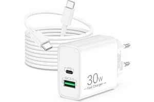ARCCRA 30W Ładowarka USB C do iPhone 17/16/16e/15 Pro Max Plus, iPad, Samsung Galaxy S25 S24 S23 S21 S20 A55, Google Pixel 10 9 8 7 6, 2-Porty USBC i USB-A Zasilacz Wtyczka do Szybkiego Ładowania z kablem 2M
