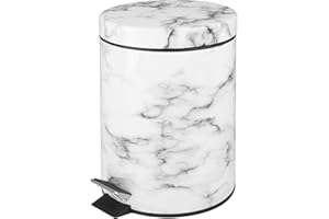 mDesign poubelle à pédale 5L – en métal avec couvercle et seau plastique – parfaite comme poubelle sous évier, corbeille à papier pour le bureau ou pour la salle de bain – couleur marbre blanc