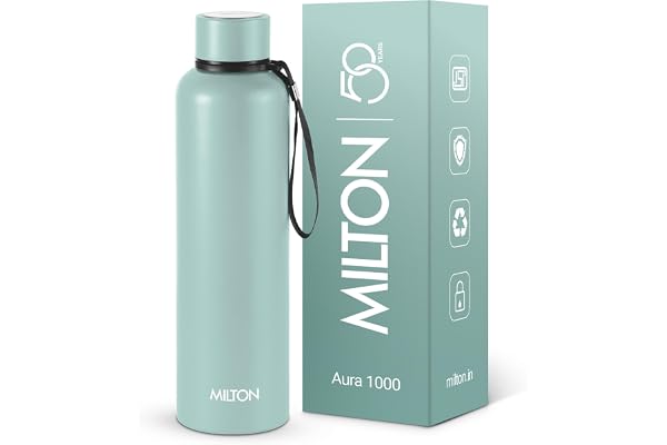 Milton Aura 1000 Thermosteel Water Bottle, 24 Hr Hot and Cold I Leak Proof Lid, ISI Certified I Vacuum Insulated I for Office