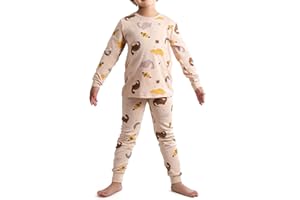 Growmax Schlafanzug Jungen 100% Baumwolle Schlafanzug Kinder Langarm Pyjama Kinder mit Langlebiges Muster Autos Dinosaurier Raketen