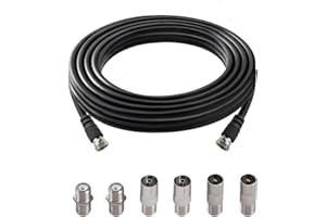 KUOQIY 3m 75 Ohm RG6 Kabel Koncentryczny, F Męski do F Męski Szybki Kabel Antenowy RG6 TV, z 6 Sztuk Łączników Przedłużających, do Dekodera, TV, Satelity, Routera Cyfrowego, Czarny