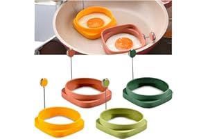 Pro-Noke 4 Pcs Silicone Egg Rings, Round & Square, Clear/Transparent, Non-Stick, Reusable Egg Mold