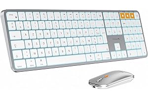 ProtoArc KM100-A Clavier Souris Mac sans Fil Retro Eclairé, AZERTY Bluetooth Ensembles Clavier et Souris, Keyboard Plat Blanc Multi-Appareils pour MacBook Pro, MacBook Air, iPhone, iPad