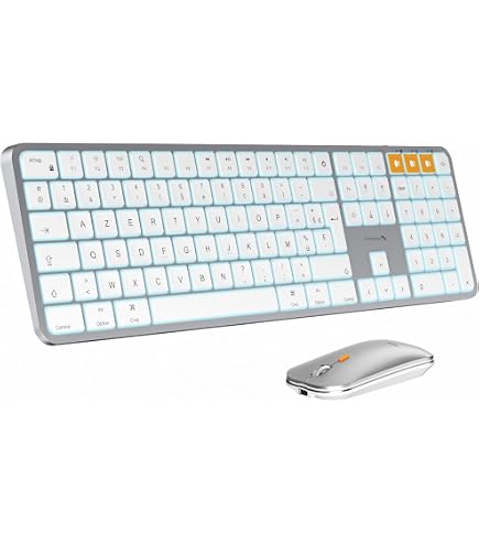 Clavier Et Souris Sans Fil Seenda - AZERTY - Ultra Fin - Souris Silencieuse 1600DPI - Pour PC/TV - Blanc/Argent