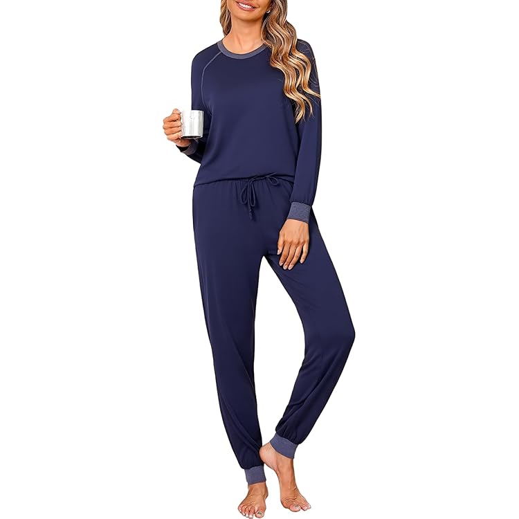 Yuyuzo Ensembles De Pyjama Pour Femmes 2 Pcs à Manches Longues Col Rond Avec Poches