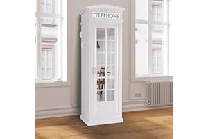 Dmora Armadio "cabina telefonica londinese" con 3 ripiani e anta a specchio, Made in Italy, Guardaroba per camera da letto, cm 68x55h215, colore Bianco