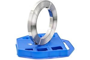 MgcTolBox Bobina de Correa de Acero 19 x 0.76 mm - 30 m, 20 x Pinzas Para Fleje Manuales, Fleje de Acero Inoxidable V2A (SUS 304)