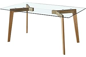 BRIGROS La voglia di fare WeHome - Tavolo da sala con top in vetro e gambe in legno incrociate stabile ed elegante misure 160 x 90 x 74 cm tavolo da cucina tavolo da salotto tavolo in legno (Lake)