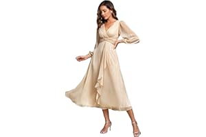 Ever-Pretty Robe D'Invité De Mariage Manches Longues Col V Brillante A Line Chic EE01977-P