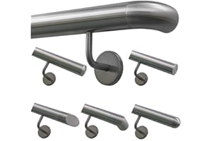 TIBU Handlauf Geländer Edelstahl Ø 42,4 mm - Länge 50 cm - Ende Bogen zur Wand und gewinkelte Halter - Rostfrei für Außen und Innen