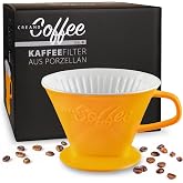 Creano Porcelain Coffee Filter Holder for Reusable Hand Filters Size 4 for Cups and Pitchers - Saffron Yellow