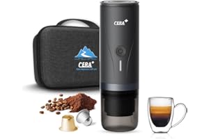 CERA+ Cafetière portable avec batterie, poudre de café et capsules NS pour machine à expresso auto-chauffante avec étui de transport pour campeurs de voyage