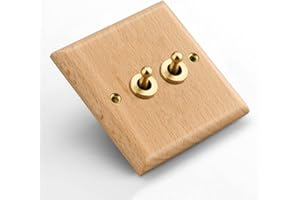 EPTIC Interrupteur Mural Bois Massif, 86 Type 1 Gang 2 Voies Style Vintage Plaque Murale Décorative en Bois de Hêtre, Bascule en Laiton, Interrupteur Imperméable à l'huile de Cire de Bois