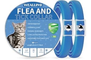 WEALLIN Flea Collar For Cats, Cat Flea and Tick Collar, Flea Treatment Cat, 8 Months Effective Protection Cat Flea Collars, Natural Adjustable Water ResistanceFor Cats Fit Most Cats2 Pcs, Blue
