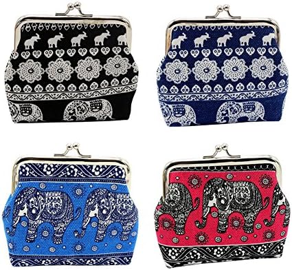 4 Pieces Women Girl Elephant Printing Coin Bag Money Pounch Case Mini Hand Purse Wallet