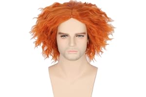 Topcosplay Hutmacher Perücke, Verrückter Hutmacher Perücke Kurz Lockige Perücken Orange für Halloween Karneval