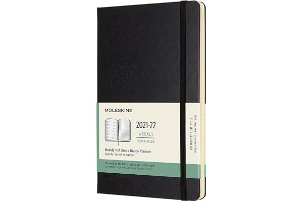 Moleskine Agenda/Planificateur Hebdomadaire 18 Mois, Agenda Semainier 2021/2022, Couverture Rigide et Fermeture Elastique, Grand Format 13 x 21 cm, Couleur Noir, 208 Pages