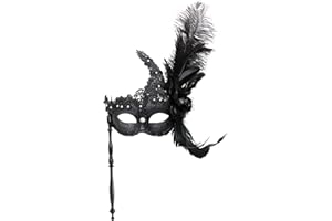 Thmyo Laser Cut Metal Venetian Halloween Carnival Party Mask with Support Rod Venetian Carnival Metal Rhinestone Masquerade Mask for Women