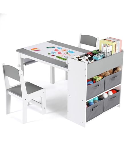 EORMM Kindertisch Mit 2 Stühlen - Multifunktion Spieltisch Mit 4 Wechselplatten Verstellbar