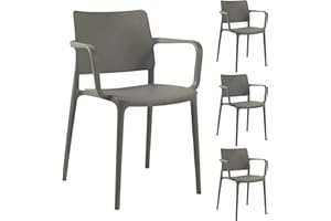 ‎PAPATYA PAPATYA 4er-Set Kunststoffstuhl Joy-K Designstuhl mit Einer Belastbarkeit von 200 kg, Terassenstuhl aus Kunststoff UV beständig, Leichter Stuhl mit Rückenlehne für Balkonstuhl (Grau-braun)