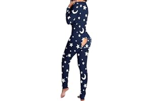 Edhomenn Women's Sexy One Piece High Waist Butt Flap Jumpsuit Casual Pattern Printing Rompers Long Sleeve Short Playsuit Bodysuit Pajamas