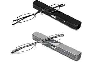 ‎MMOWW MMOWW 2er Pack Mini Metall Lesebrillen Damen Herren Federscharnier Klassische Klein Schmal Leicht Lesehilfe Sehhilfe Brillen mit Etui (Schwarz+Grau,+2,5)