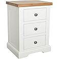 GROFurniture Snow White Bedside Table, 3 Drawers Bedside Cabinet, Real Wood Large Bedside Cabinet, Narrow Bedside Table, Oak Top Bedside for Bedroom, Side Table or Sofa End Table