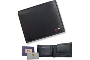 LOLA SALE Cartera de Piel para Hombre Negra con Monedero | Tarjetero de Cuero | Incluye tarjeta RFID de protección Billetera Gran Capacidad 9 Ranuras, 2 Compartimentos para Billetes y Monedero (Negro.BA.0042)