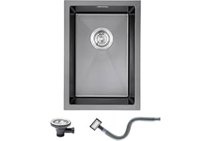KEOKBON Small Kitchen Sink 35 x 50 cm, Stainless Steel Sink, Undermount & flushmount, with Overflow, Without Drain Pipe Set, 1 Bowl, Nano Black