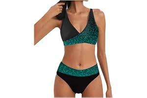 Allegorly Damen Bikini Set Triangel Breites Unterbrustband Bademode Zweiteiliger Badeanzug Wickeloptik Lace Up Bikini Bademode V Ausschnitt Blumenmuster Zweiteiliger Badeanzug Swimsuit