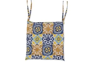 CosìCasa Coprisedie Cuscini per sedie da cucina set da 4 Pezzi Made in Italy | Copri Cuscini Sedie Cucina Imbottitura Sfoderabile | Copriseduta sedie Jacquard con Lacci Fantasia Maiolica Multicolore