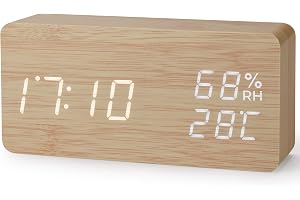 Virklyee väckarklocka av trä digital kubklocka Digital väckarklocka med LED-temperaturdisplay,12/24HR,3 nivåer justerbar ljus