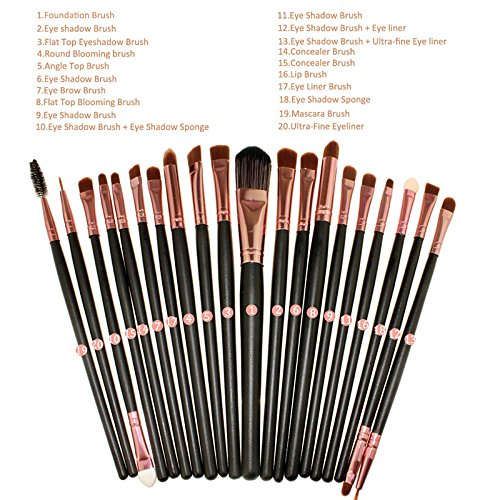 Eleacc 20tlg Make UP Pinsel Pinselset Schminkpinsel Kosmetikpinsel Kosmetik Brush Schwarz-Roasgelb - 7