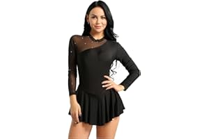iiniim Vestido de Patinaje Artístico sobre Hielo para Mujer Transparente Leotardo de Gimnasia Maillot de Danza Ballet Manga Larga de Malla Espalda Abierto