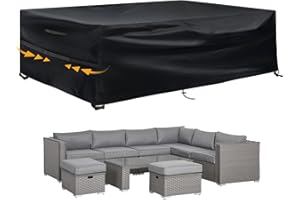 GARPROVM Housse de Protection Salon de Jardin en Tissu Oxford 600D Bâche Imperméable pour Table et Mobilier Corde et Boucle Verrouillage (280x204x106cm)