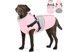 AOFITEE Dog Winter Coat, Dog Coat with Harness Built in, Dogs Jacket for Large Dogs, Reflective Waterproof Pet Puffer Jacket Snowsuit, Warm Fleece Windproof Pet Sweater for Cold Weather, XL