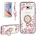 Produktbild Girlyard Hülle Silikon Glitzer für Galaxy A3 2017, Transparent Ultra Slim Plating TPU Weich Case Bling Diamant Schmetterling Blumen Rosa Muster Schutzhülle Flexibel Crystal Clear Backcover mit 360 Grad Strass Ring Ständer für Samsung Galaxy A3 (2017) Rosegold Rahmen