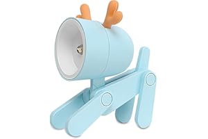 SYDE Night Light Desk Lamp Cute Small Phone Holder, Dog/Deer Shape Mini LED Portable Reading Decor Table Lamp for Kids Students Night Study and Bedroom Bedside (Deer-Blue)